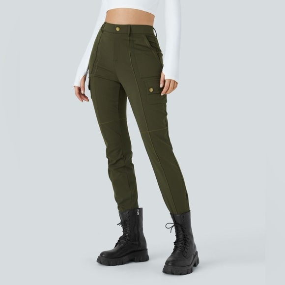 Halara High Waisted Zipper Pockets Solid Slim Hiking Cargo Pants - Picture 1 of 6